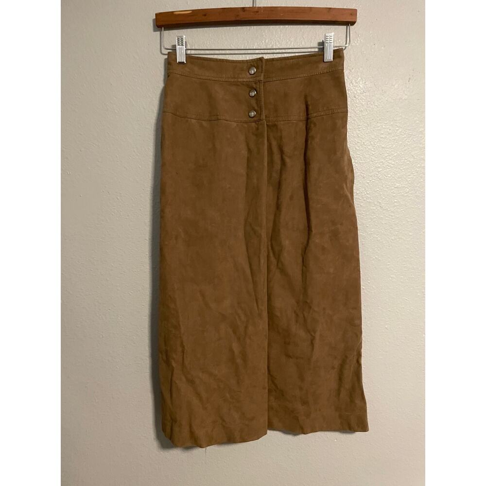 Vintage Samuel Robert Womens Midi Skirt Size 8 Brown Suede Leather Western 70s